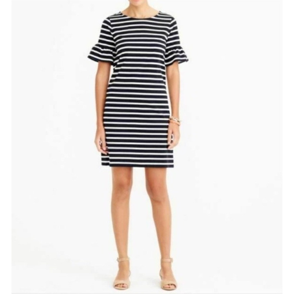 J. Crew Sheath Dress Woman S Small Ruffled Bell Sleeve‎ Striped Style #F0160